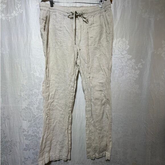 Caslon Pants - Caslon Pants Large Tan 100% Linen Pull On Drawstring Straight Leg Pockets